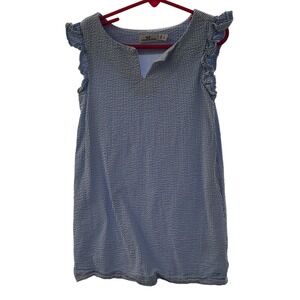 Vineyard Vines Kids Blue‎ White Seersucker Ruffle Sleeve Dress Size 6